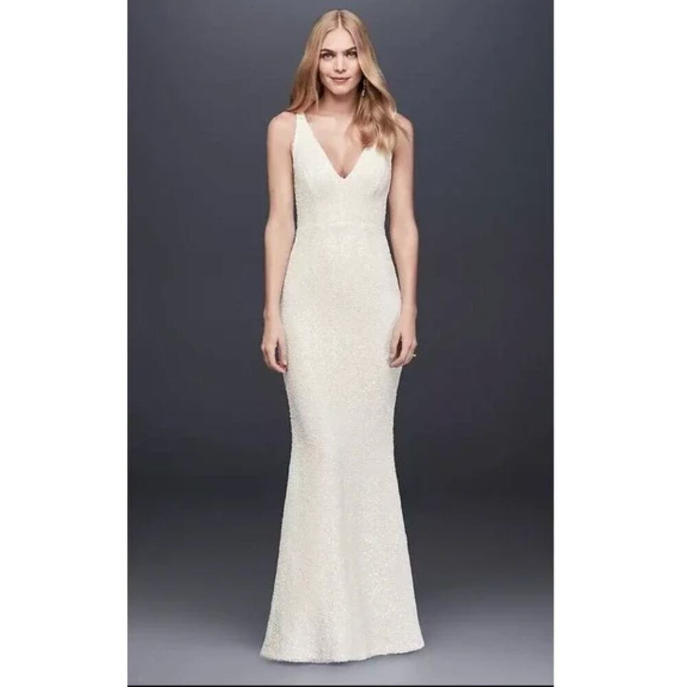 New! David's Bridal Db Studio White Sequin Fitted… - image 1